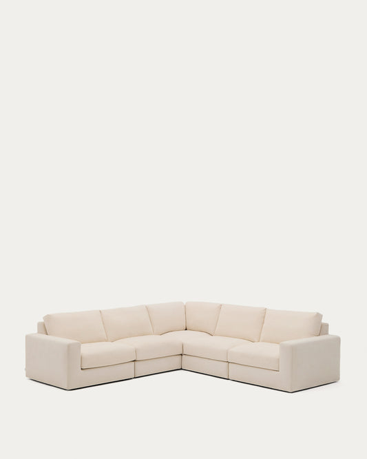 Canapé d’angle modulable déhoussable Alea 5 places chenille écrue 310 x 310 cm