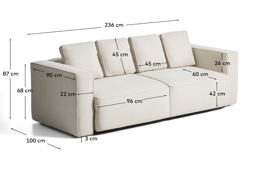 Canapé-lit Marela 3 places en chenille beige 236 cm FSC Mix Credit