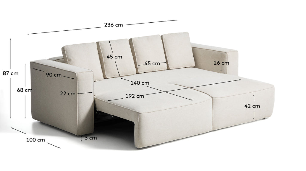 Canapé-lit Marela 3 places en chenille beige 236 cm FSC Mix Credit