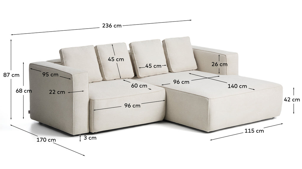 Canapé-lit Marela 3 places avec méridienne droite en chenille beige 236 cm FSC Mix Credit