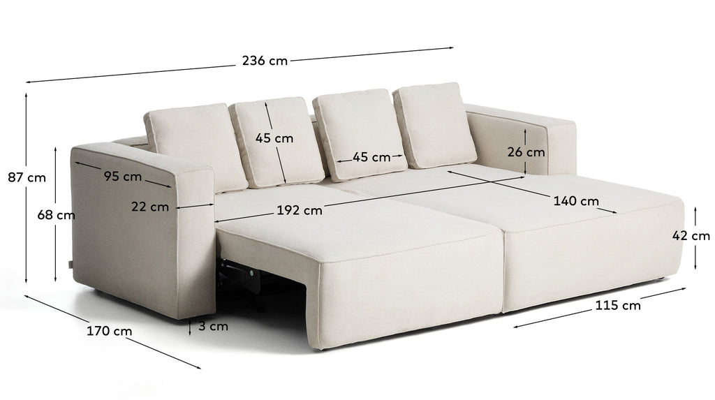 Canapé-lit Marela 3 places avec méridienne droite en chenille beige 236 cm FSC Mix Credit