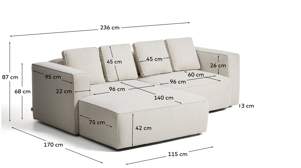 Canapé-lit Marela 3 places avec méridienne gauche en chenille beige 236 cm FSC Mix Credit