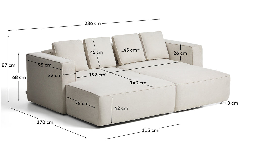 Canapé-lit Marela 3 places avec méridienne gauche en chenille beige 236 cm FSC Mix Credit