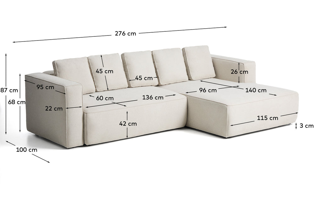 Canapé-lit Marela 3 places avec méridienne droite en chenille beige 276 cm FSC Mix Credit