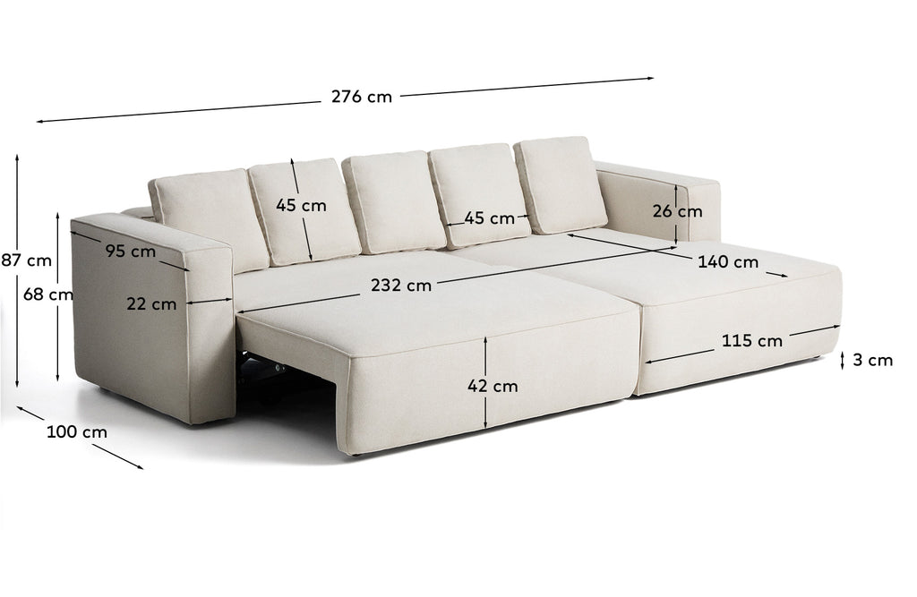Canapé-lit Marela 3 places avec méridienne droite en chenille beige 276 cm FSC Mix Credit