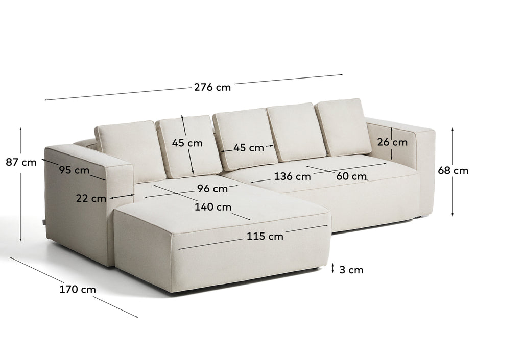 Canapé-lit Marela 3 places avec méridienne gauche en chenille beige 276 cm FSC Mix Credit