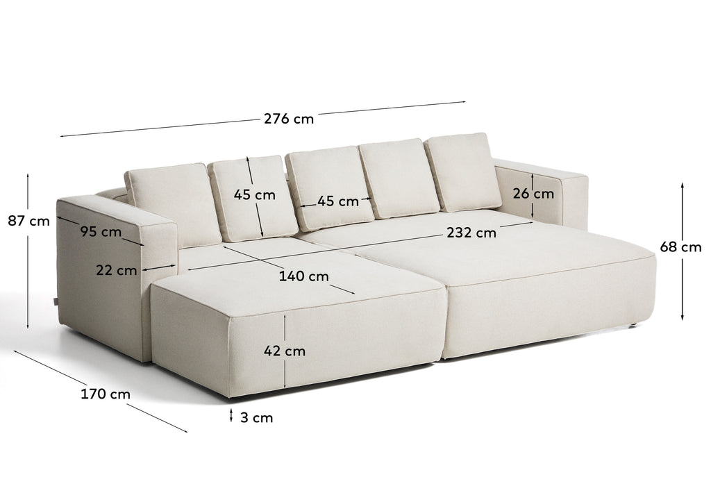 Canapé-lit Marela 3 places avec méridienne gauche en chenille beige 276 cm FSC Mix Credit