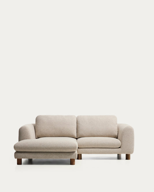 Canapé Vera 3 places avec méridienne gauche beige et pieds en frêne finition noyer 232 cm FSC Mix Credit