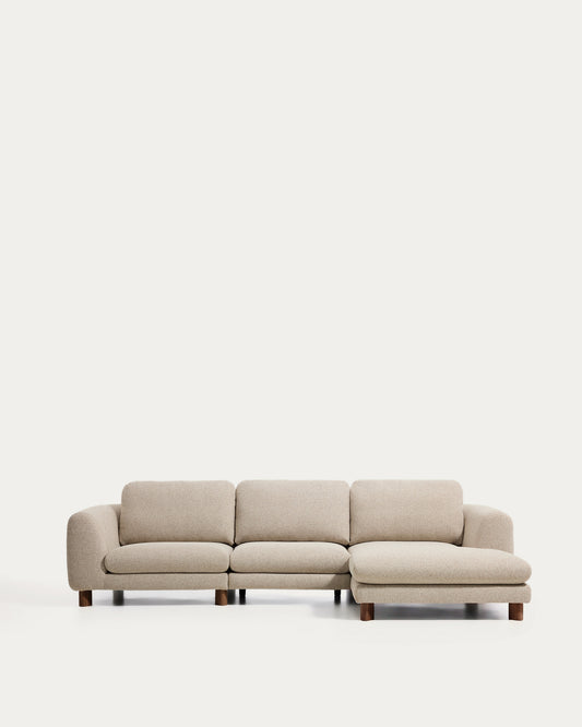 Canapé Vera 4 places avec méridienne droite beige et pieds en frêne  finition noyer 322 cm FSC Mix Credit