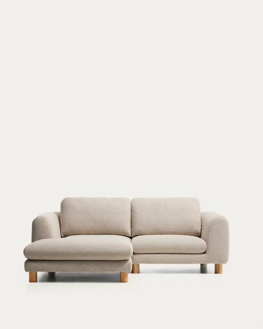 Canapé Vera 3 places avec méridienne gauche beige et pieds en frêne finition naturelle 232 cm FSC Mix Credit