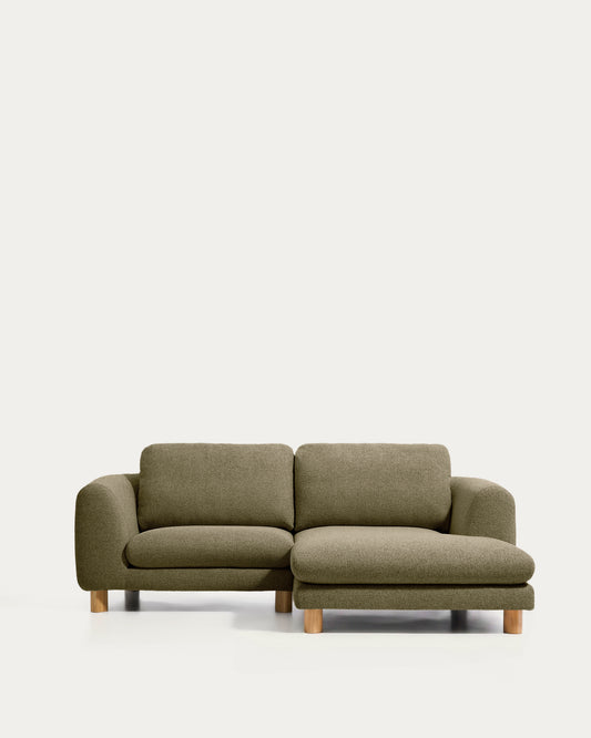 Canapé Vera 3 places avec méridienne droite vert olive et pieds en frêne massif finition naturelle 232 cm FSC Mix Credit