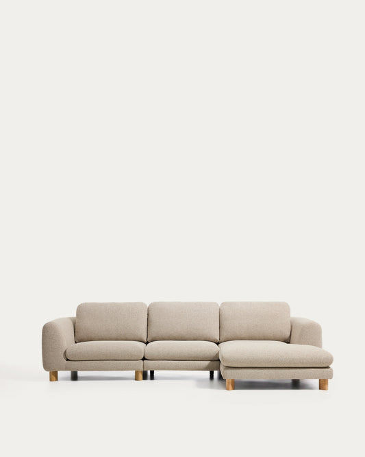 Canapé Vera 4 places avec méridienne droite beige et pieds en frêne  finition naturelle 322 cm FSC Mix Credit