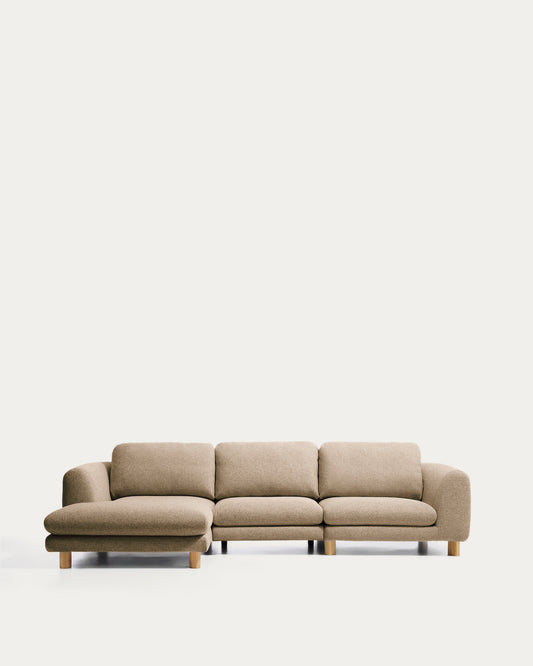 Canapé Vera 4 places avec méridienne gauche marron clair et pieds en frêne finition naturelle 322 cm FSC Mix Credit