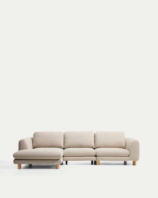 Canapé Vera 4 places avec méridienne gauche beige et pieds en frêne finition naturelle 322 cm FSC Mix Credit