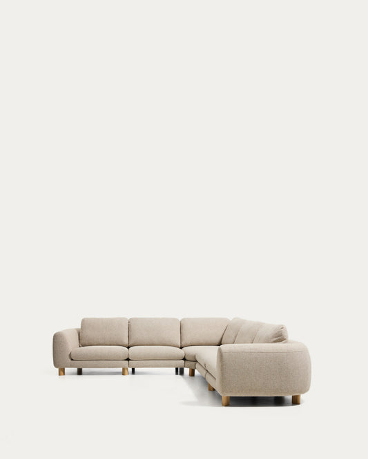 Canapé d'angle Vera 5 places beige avec pieds en frêne  finition naturelle 330 x 330 cm FSC Mix Credit