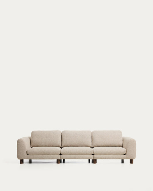 Canapé Vera 4 places beige avec pieds en frêne finition noyer 320 cm FSC Mix Credit