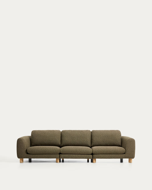 Canapé Vera 4 places vert olive avec pieds en frêne massif finition naturelle 320 cm FSC Mix Credit