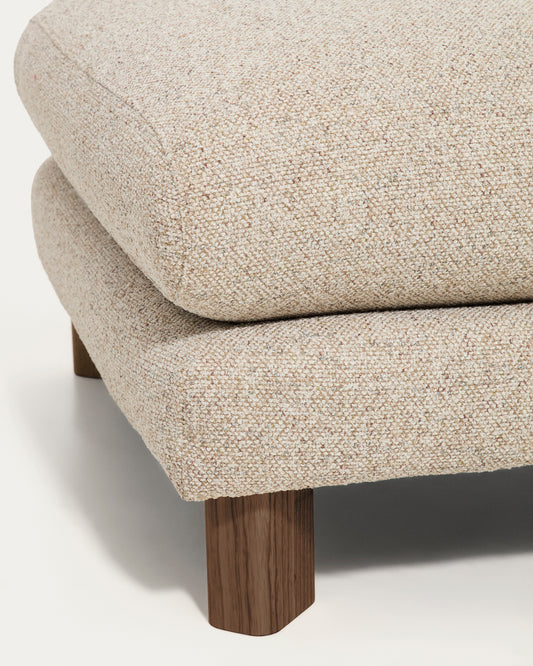 Repose-pied Vera beige avec pieds en frêne finition noyer 80 x 80 cm FSC Mix Credit