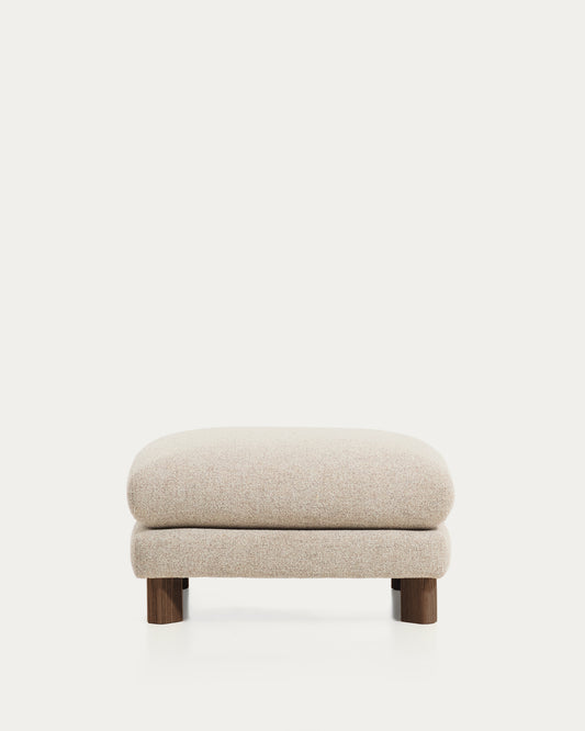 Repose-pied Vera beige avec pieds en frêne finition noyer 80 x 80 cm FSC Mix Credit