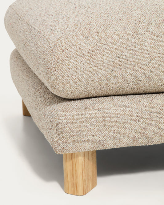 Repose-pied Vera beige avec pieds en frêne finition naturelle 80 x 80 cm FSC Mix Credit