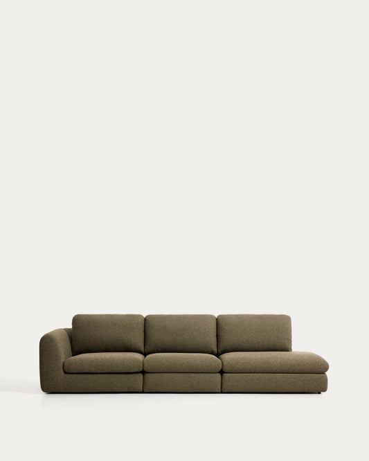 Canapé Vera 4 places avec pouf terminal droit vert olive 322 cm FSC Mix Credit