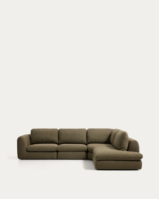 Canapé d'angle Vera 5 places avec pouf terminal droit vert olive 330 x 245 cm FSC Mix Credit
