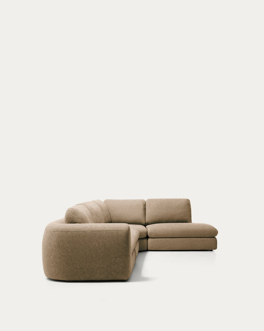 Canapé d'angle Vera 5 places avec pouf terminal droit marron clair 330 x 245 cm FSC Mix Credit