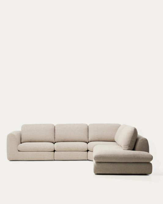 Canapé d'angle Vera 5 places avec pouf terminal droit beige 330 x 245 cm FSC Mix Credit