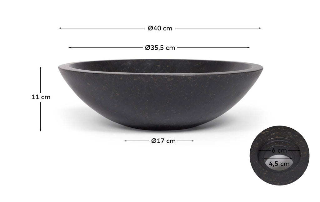 Vasque à poser Delina en terrazzo noir Ø 40 cm