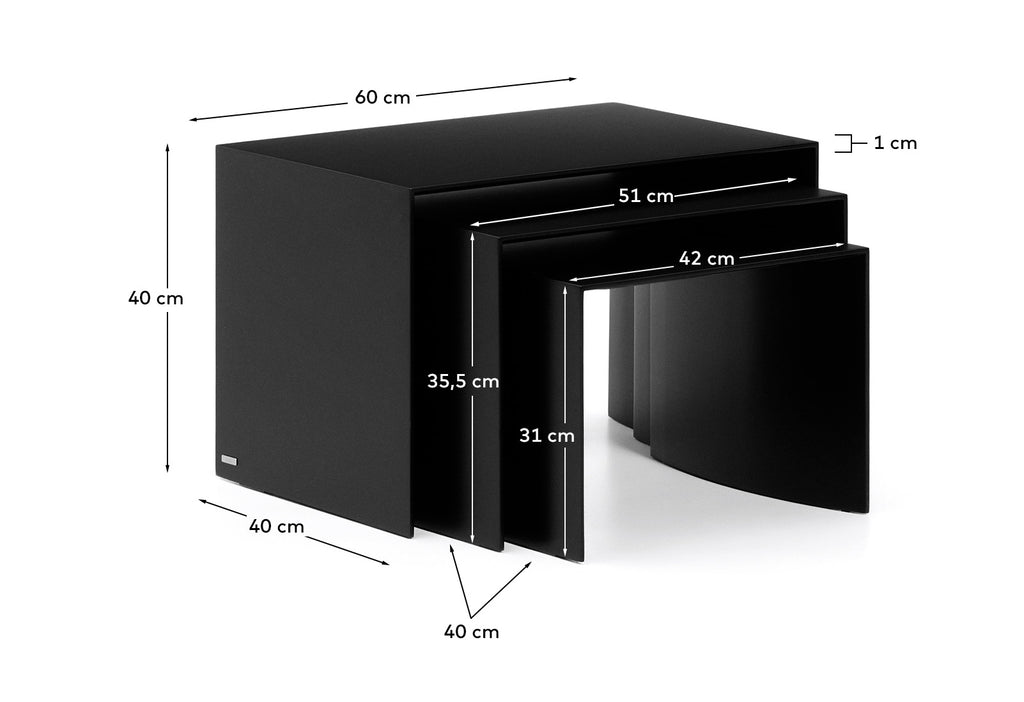 Ensemble Litto de 3 tables gigognes en DM laqué noir 60 x 40 / 51 x 36 / 42 x 31 cm
