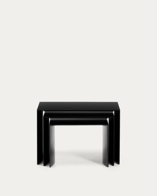 Ensemble Litto de 3 tables gigognes en DM laqué noir 60 x 40 / 51 x 36 / 42 x 31 cm
