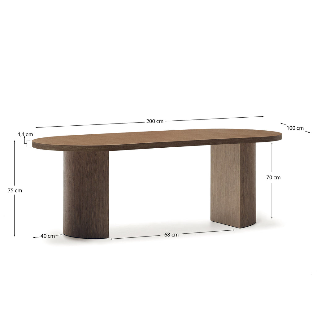 Table Nealy en placage de noyer, finition foncée 200 x 100 cm