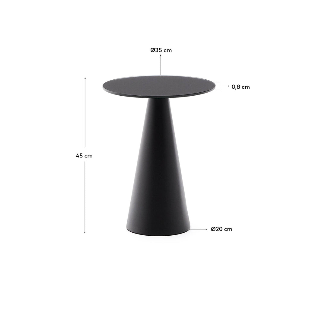 Table d'appoint Wilshire en verre trempé dépoli et acier finition noir mat Ø35 cm