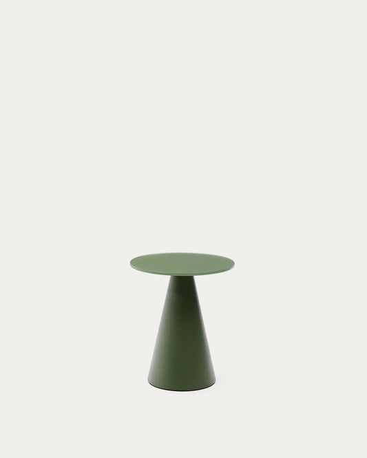 Table d'appoint Wilshire verre trempé dépoli et acier finition vert mat Ø35 cm