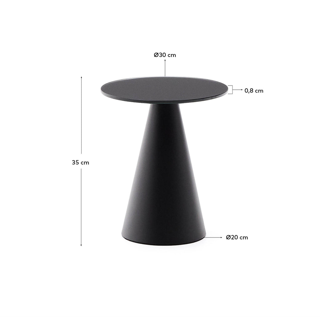 Table d'appoint Wilshire en verre trempé dépoli et acier finition noir mat Ø30 cm