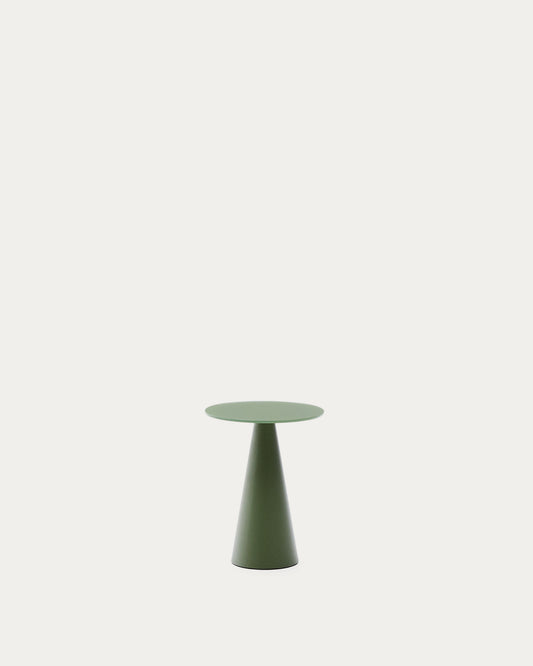 Table d'appoint Wilshire en verre trempé dépoli et acier finition vert mat Ø30 cm