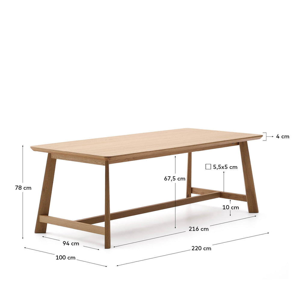 Table Idun en placage et bois de chêne avec finition ton naturel FSC Mix Credit 220 x 100 cm