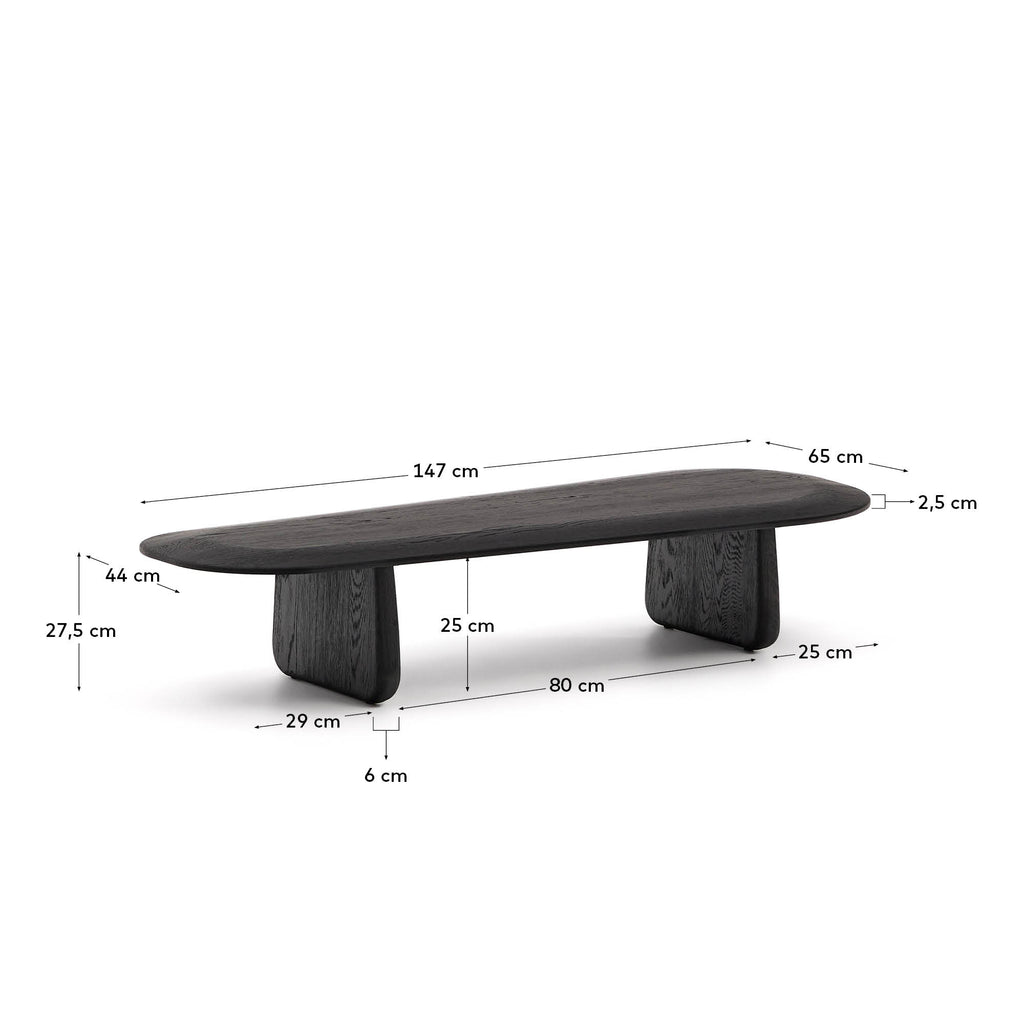 Table basse Pirita en bois de chêne finition noire 147 x 65 cm FSC 100 %