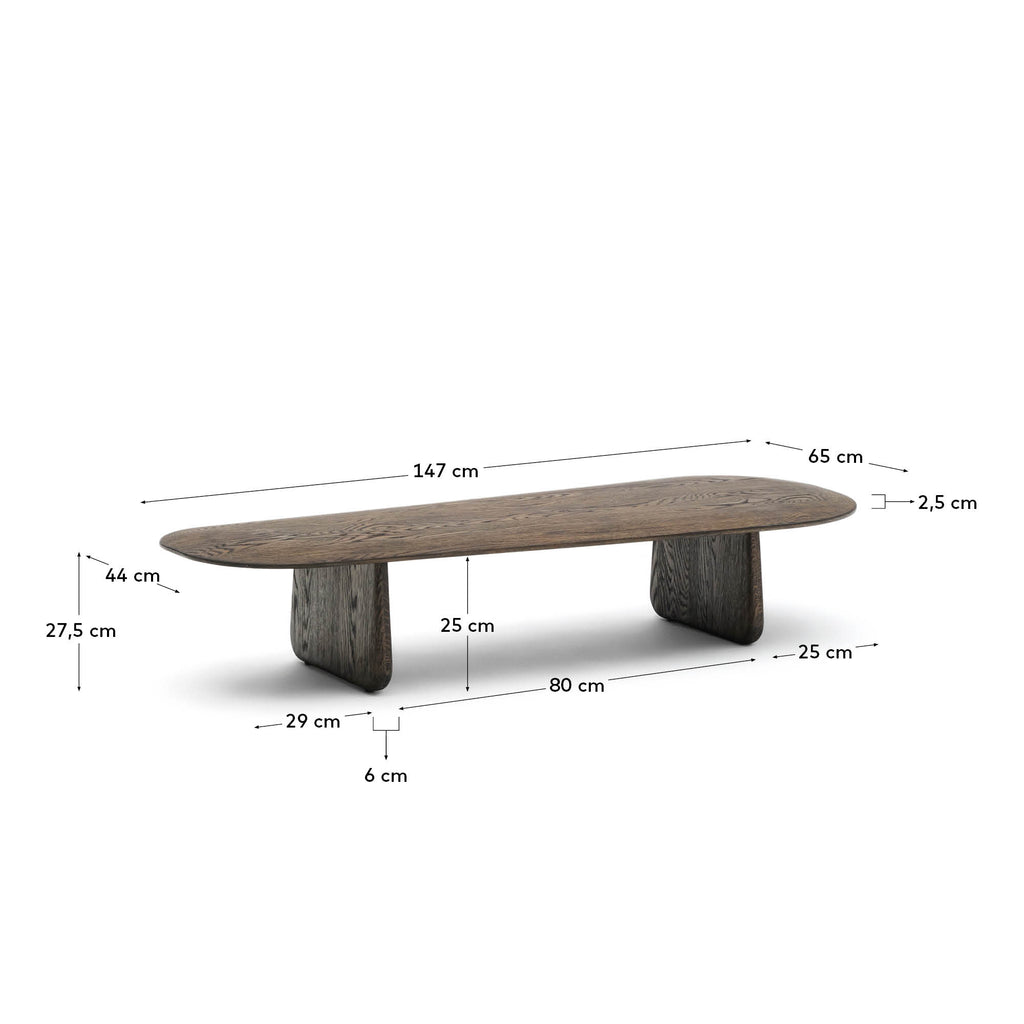 Table basse Pirita en bois de chêne finition foncée 147 x 65 cm FSC 100 %