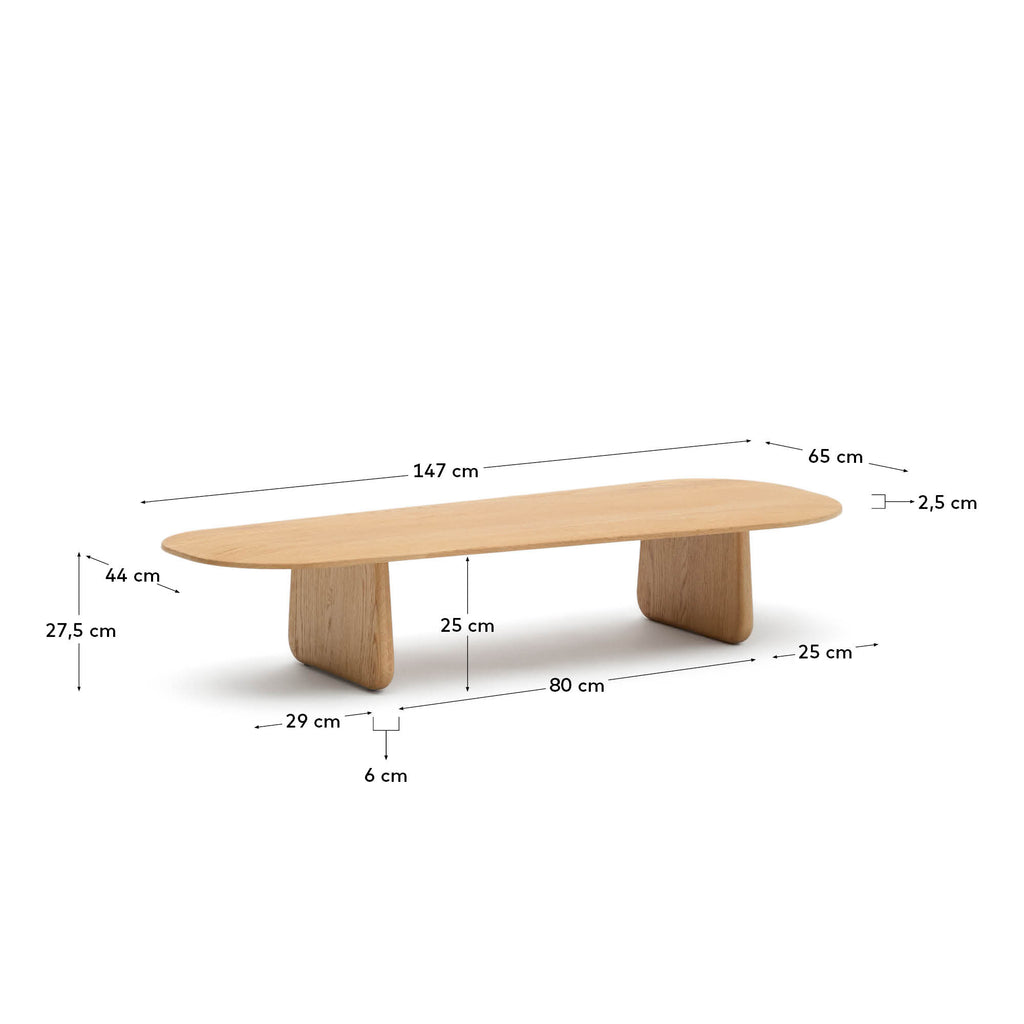 Table basse Pirita en bois de chêne finition naturelle 147 x 65 cm FSC 100 %