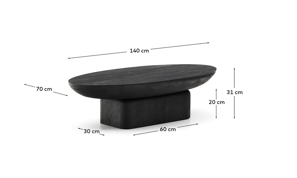Table basse Ovak en bois d’acacia avec finition noire FSC 100 % 140 x 70 cm