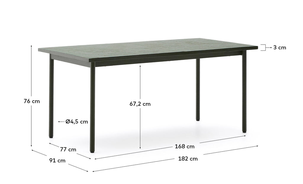 Table d’extérieur Maurina en acier galvanisé vert et céramique verte 182 x 91 cm