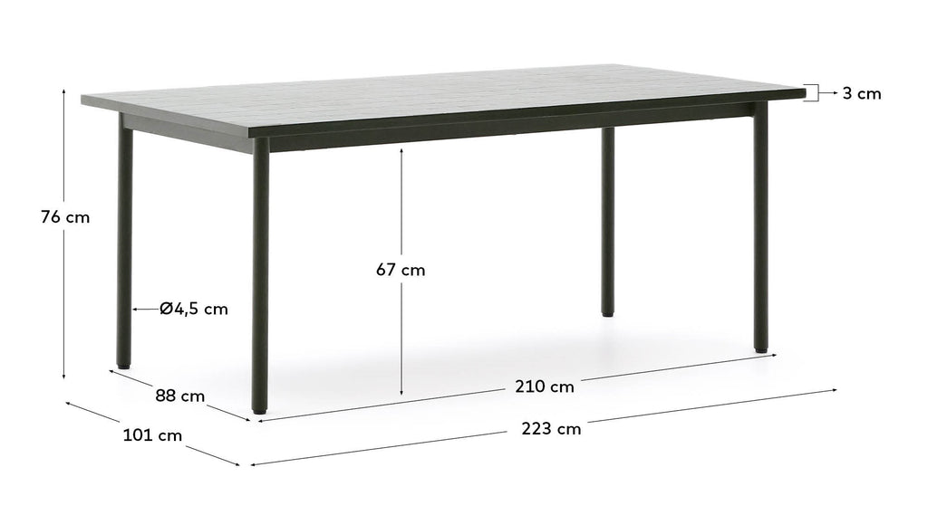 Table d’extérieur Maurina en acier galvanisé vert et céramique verte 223 x 101 cm
