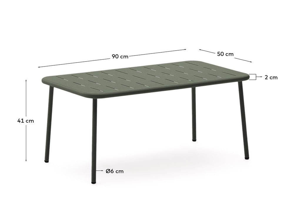 Table basse d’extérieur Zivia vert en acier galvanisé vert 90 x 50 cm