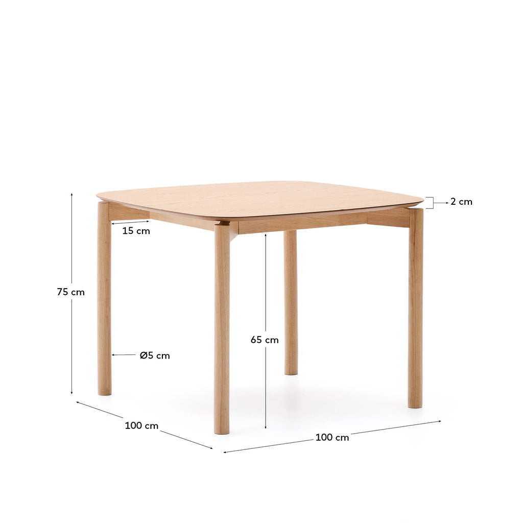 Table carrée Indara en placage de frêne avec finition naturelle 100 x 100 cm