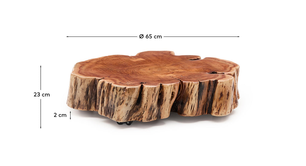 Table basse Tavine en bois d’acacia avec finition blanchie et roulettes Ø 65 cm