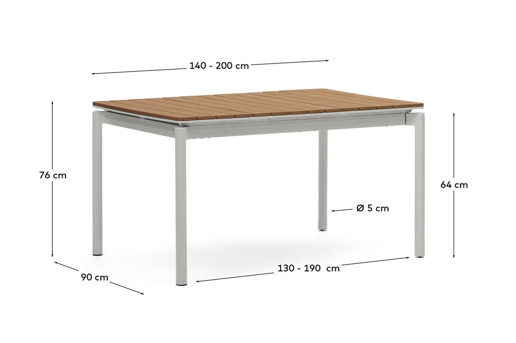 Table extensible d’extérieur Canyelles en polywood et aluminium gris clair 140 (200) x 90 cm