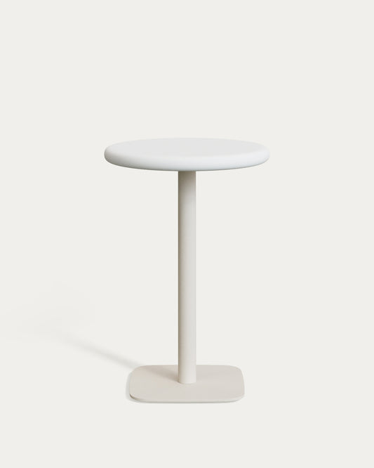Table haute ronde d'extérieur Dina avec plateau en béton blanc Ø 70 cm et pied en acier blanc 48 x 48 x 96 cm