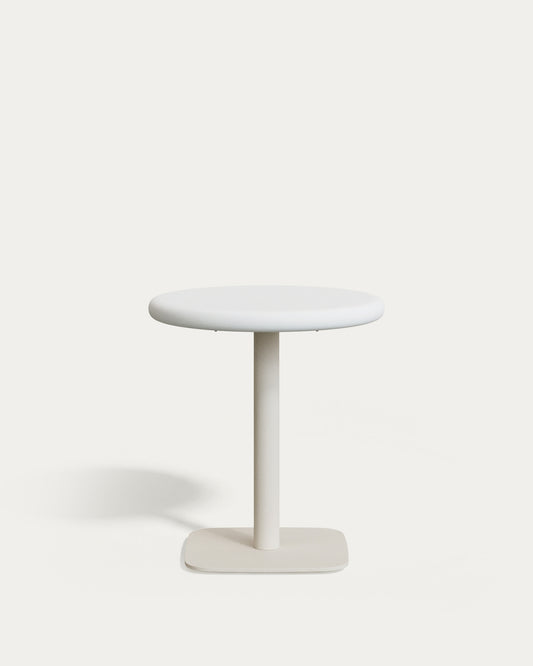 Table ronde d'extérieur Dina avec plateau en béton blanc Ø 70 cm et pied en acier blanc 48 x 48 x 72 cm