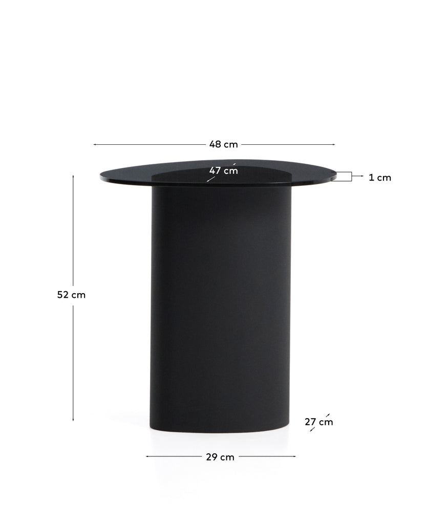 Table d’appoint Olir en verre trempé et acier noir 48 x 46,8 cm